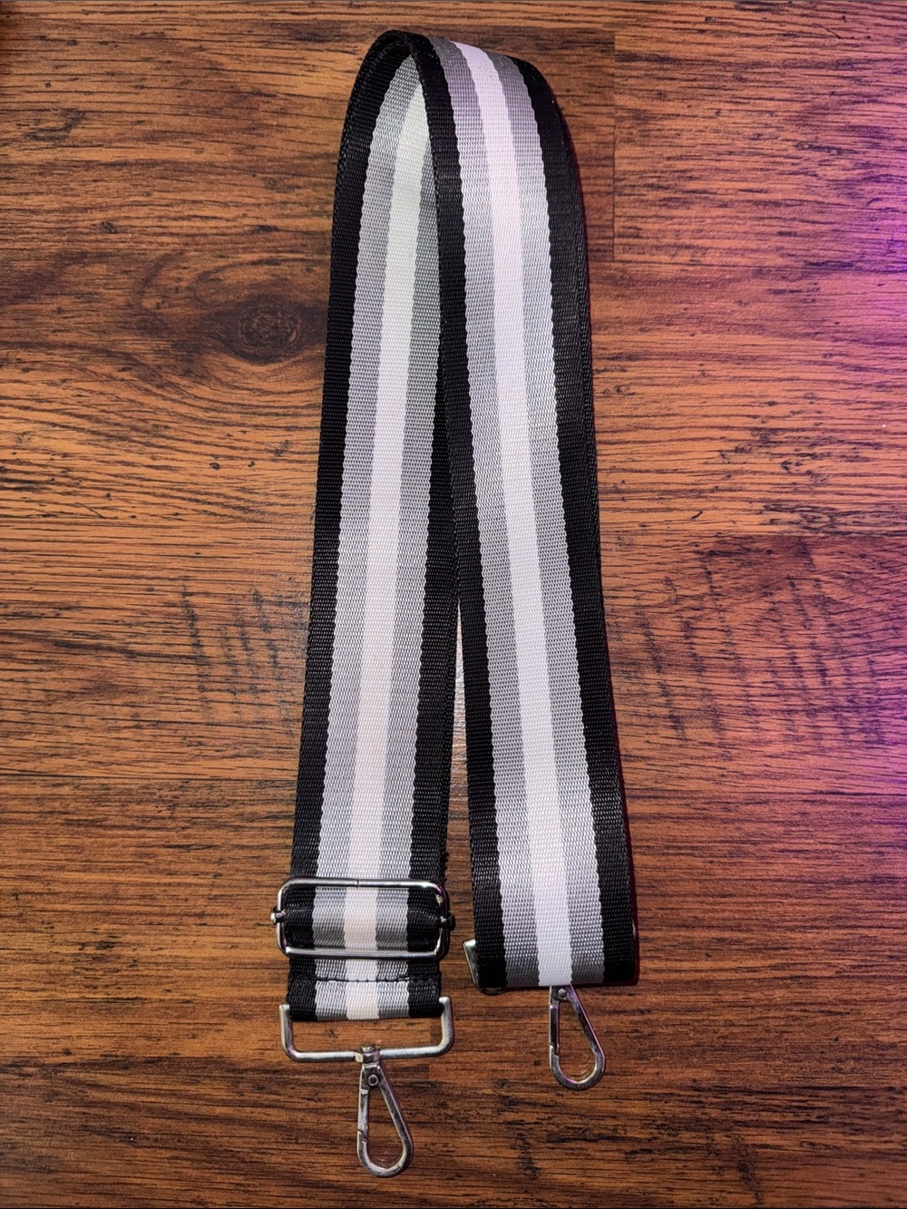 Wide Adjustable Black, White & Gray Stripe Replacement Bag Strap C1.Bk.R2.Bg